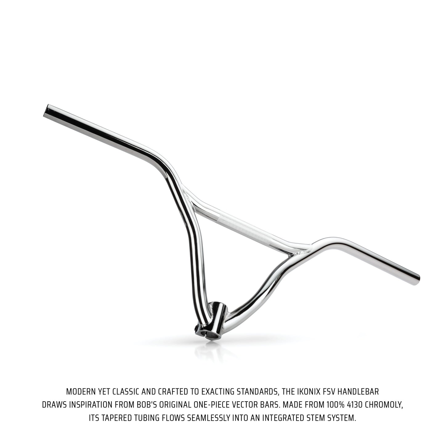 Chrome IKONIX FSV bicycle handlebar with integrated stem on a white background