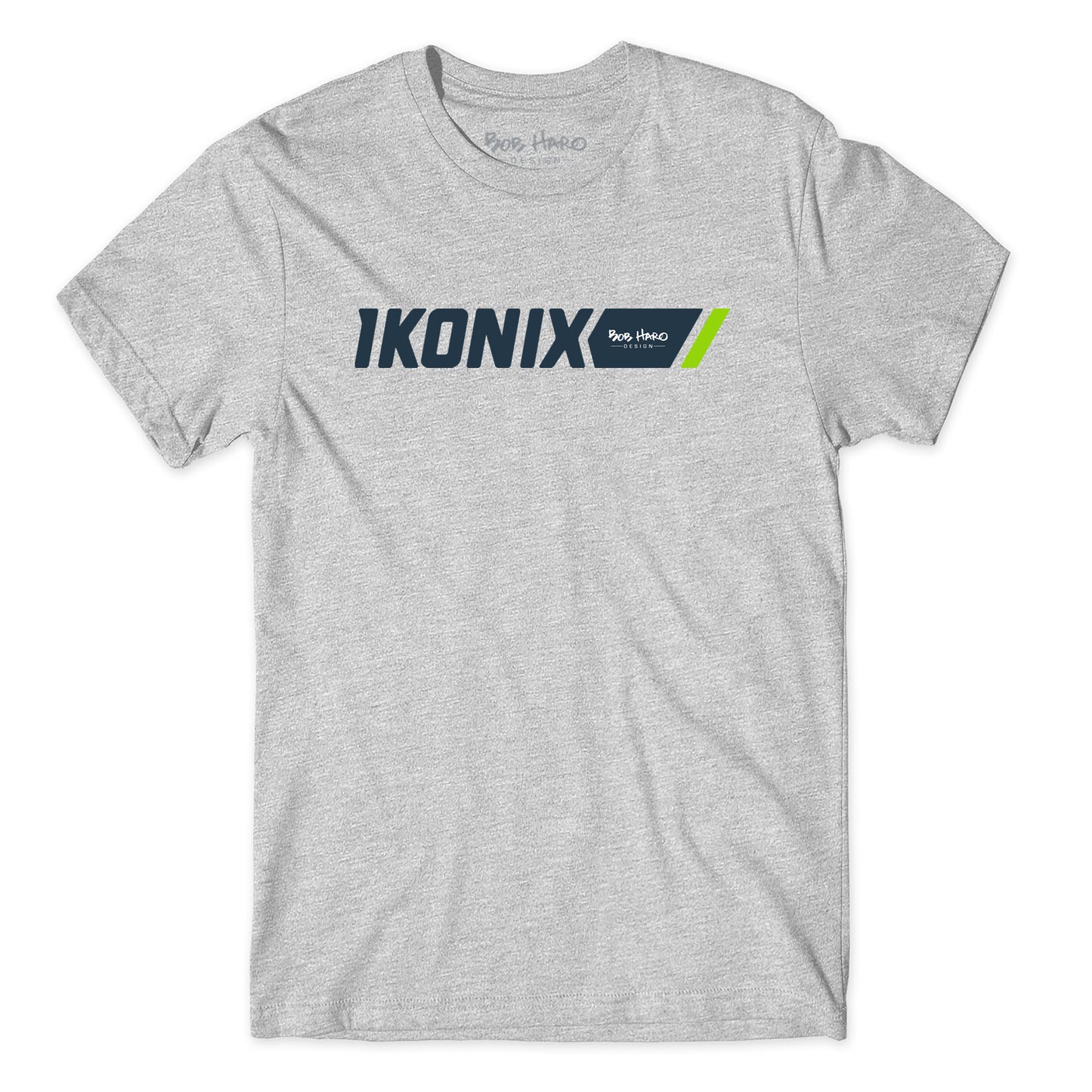 A gray IKONIX T-shirt with the brand's logo in color on the chest.