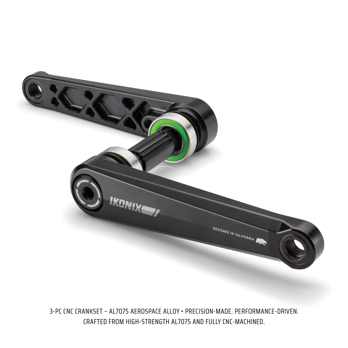 Assembled IKONIX BMX bicycle crankset on a white background