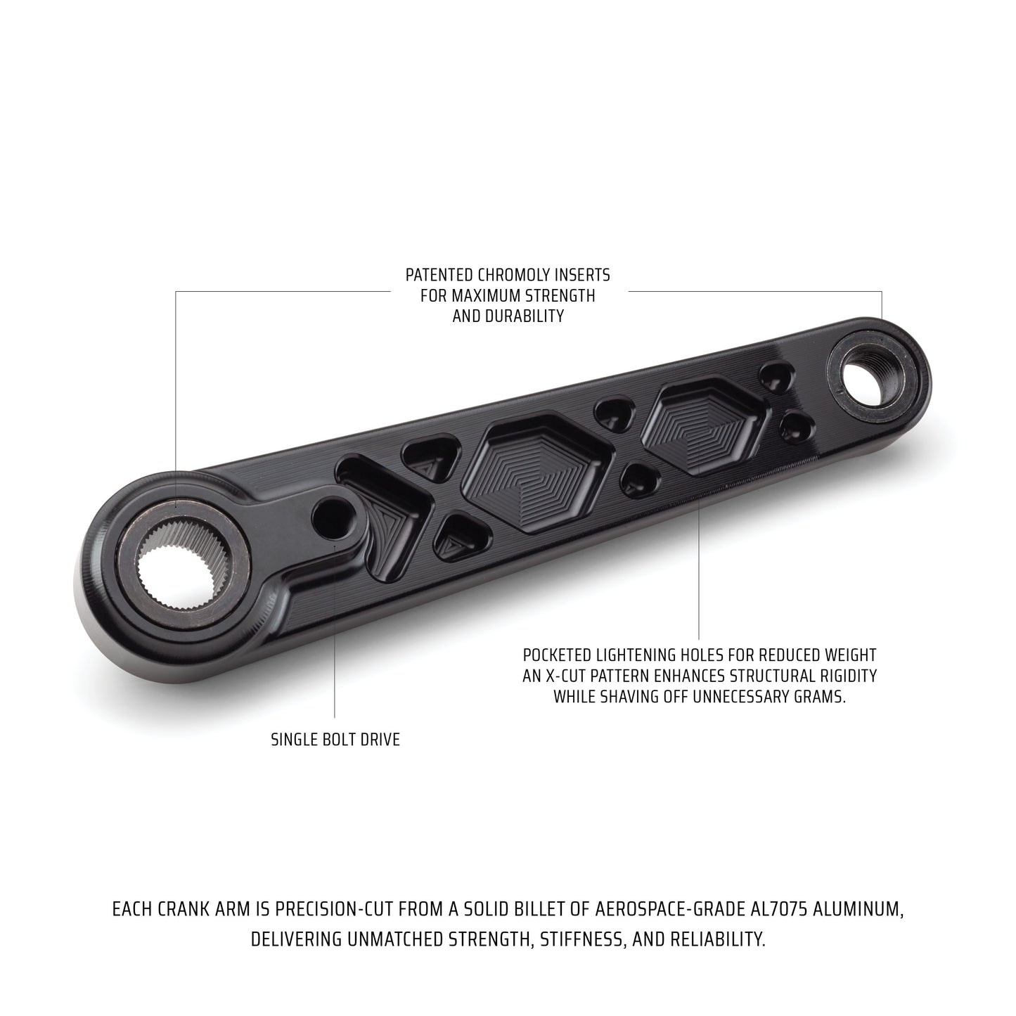 Lightening cutouts on backside of IKONIX BMX crank arm