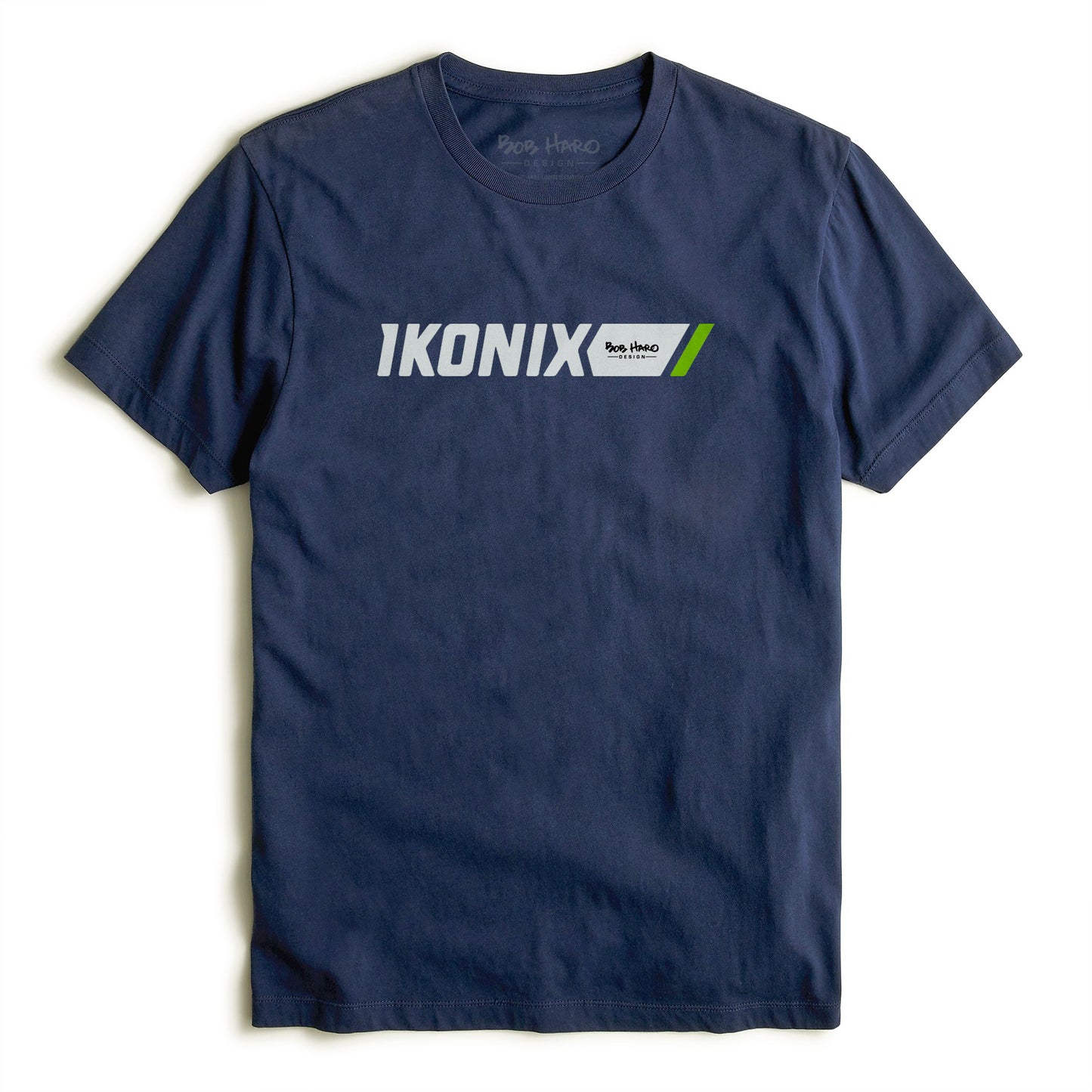 A navy-colored IKONIX T-shirt with the brand's logo on the front.