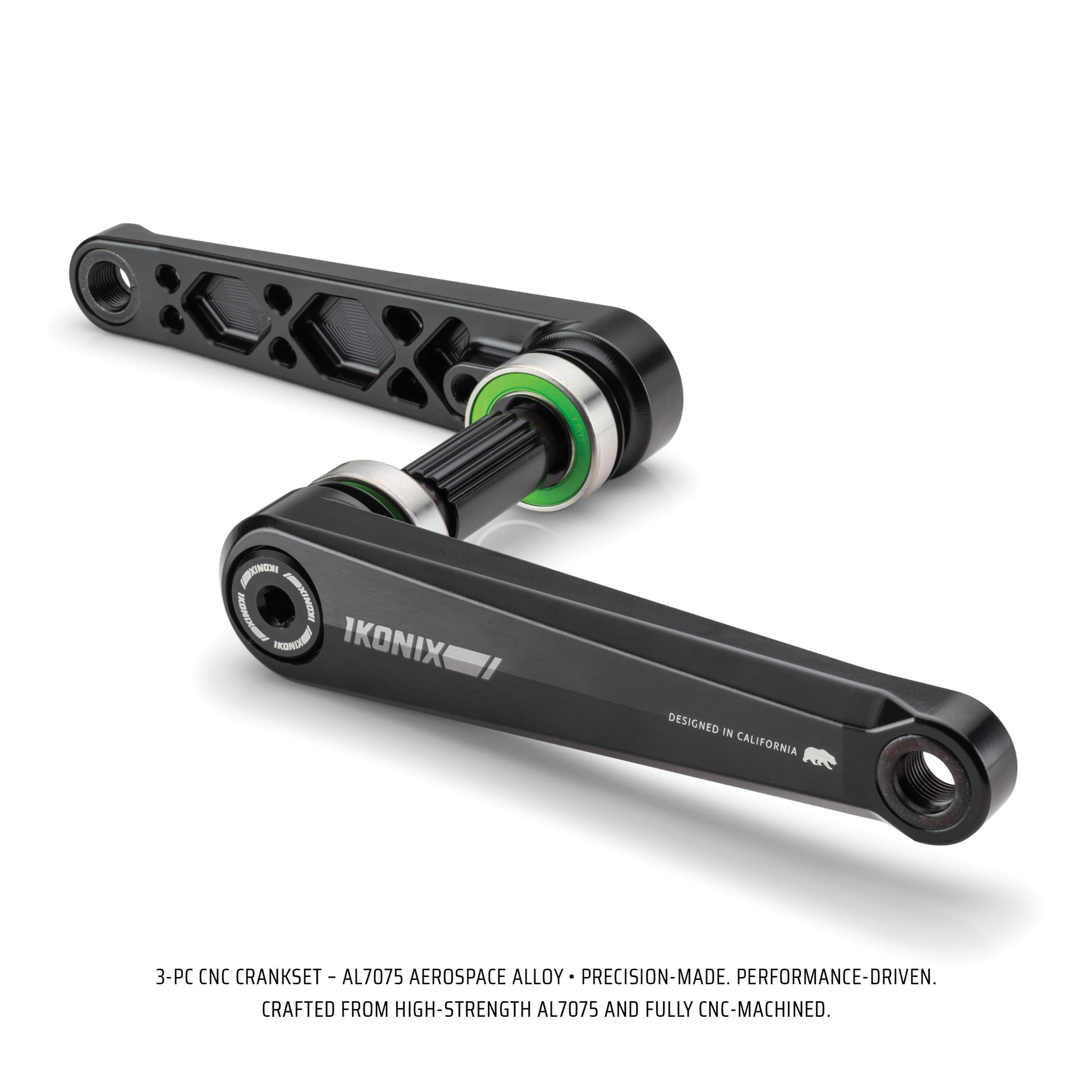 Assembled IKONIX BMX bicycle crankset on a white background